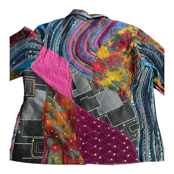 Boho Patchwork Quilted Jacket M Colorful Art To Wear Vibrant Sequin Dopamine - Picture 14 of 17